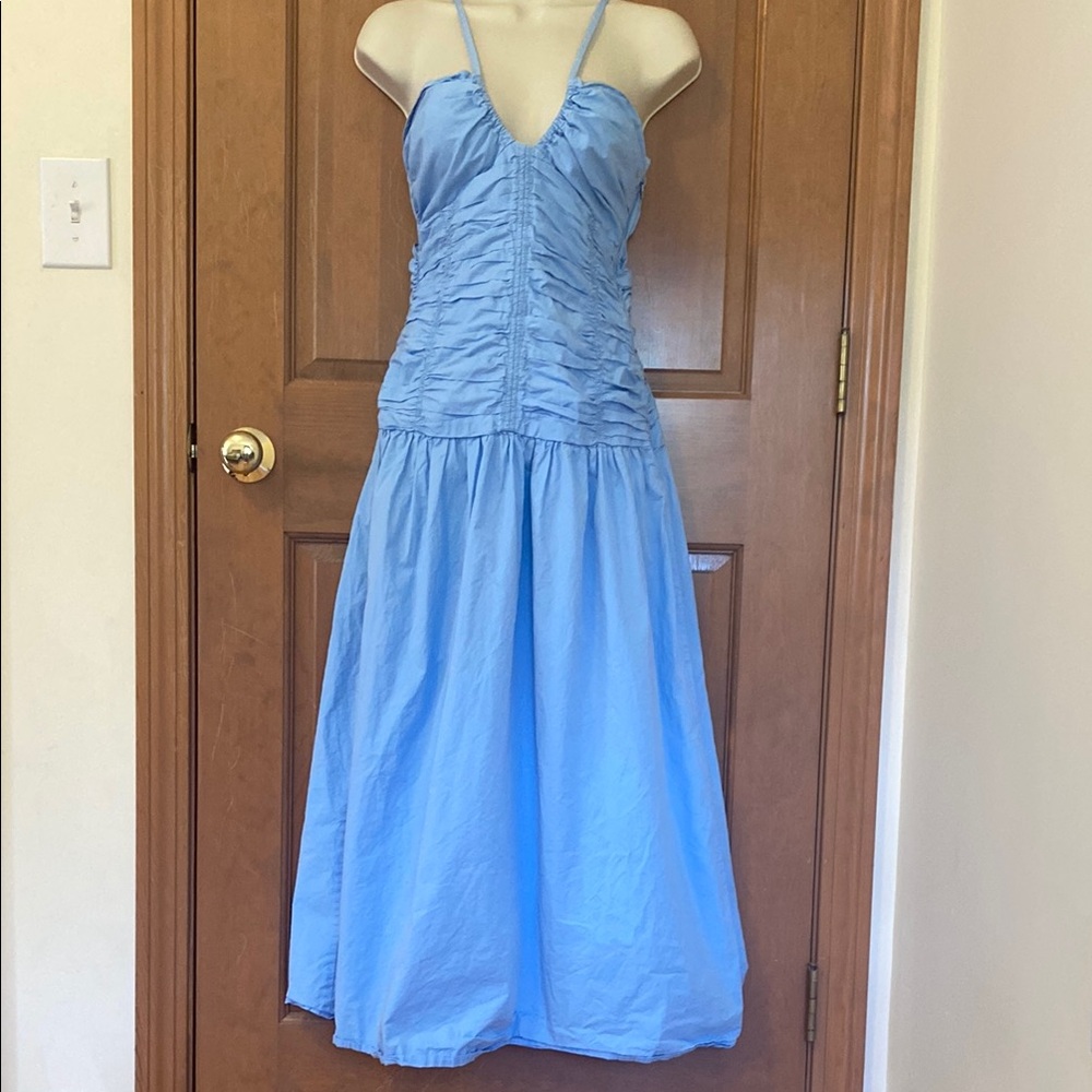 Blue Ruched Halter Maxi Dress for Weddings